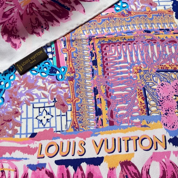 Louis Vuitton Scarf Monogram Flowers Paradise Barbie Pink Silk Wrap - Picture 9 of 13